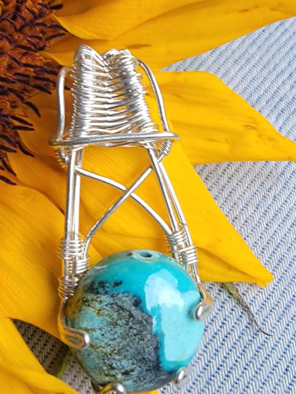 Tibetan Turquoise Sterling Silver Pendant, Artisan Statement Pendant